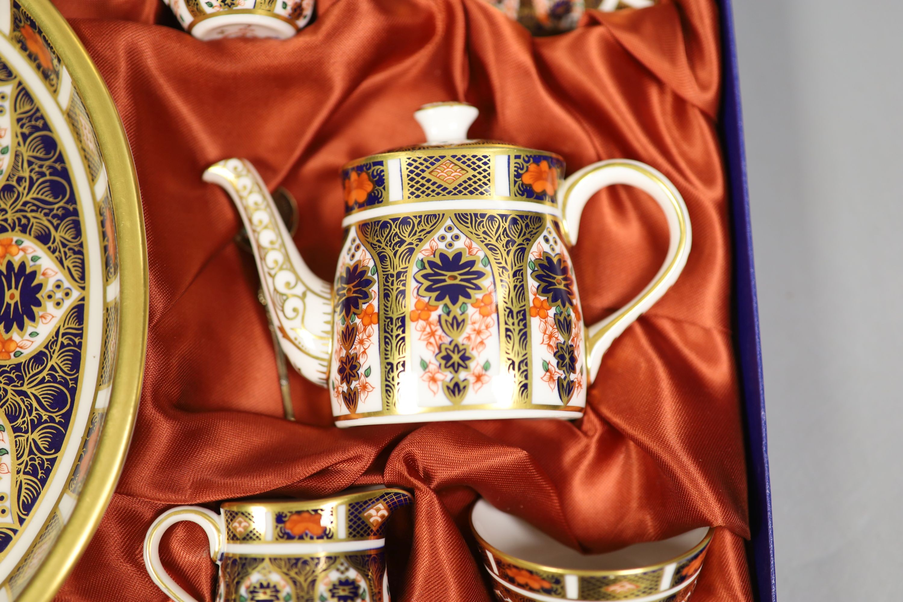 A Royal Crown Derby 'Old Imari' pattern miniature tea service, boxed